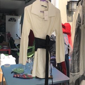 Designer, boucle sleeve dress w/ black satin belt